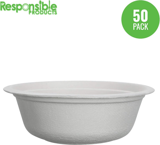 18 Oz Bowls, Tree-Less™ Compostable Sugarcane Fiber Bowls, Extra Strength Tree-Free, Made from Renewable Plant Fiber (50 Pack)