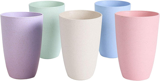 22 OZ Reusable Drinking Cups, Wheat Straw Unbreakable Lightweight Glasses, Eco-Friendly BPA Free Healthy Tumbler Set for Adult & Kids, Set of 5.