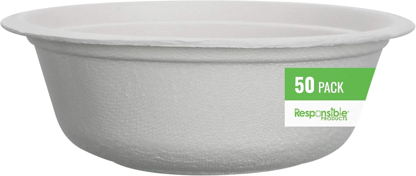 18 Oz Bowls, Tree-Less™ Compostable Sugarcane Fiber Bowls, Extra Strength Tree-Free, Made from Renewable Plant Fiber (50 Pack)